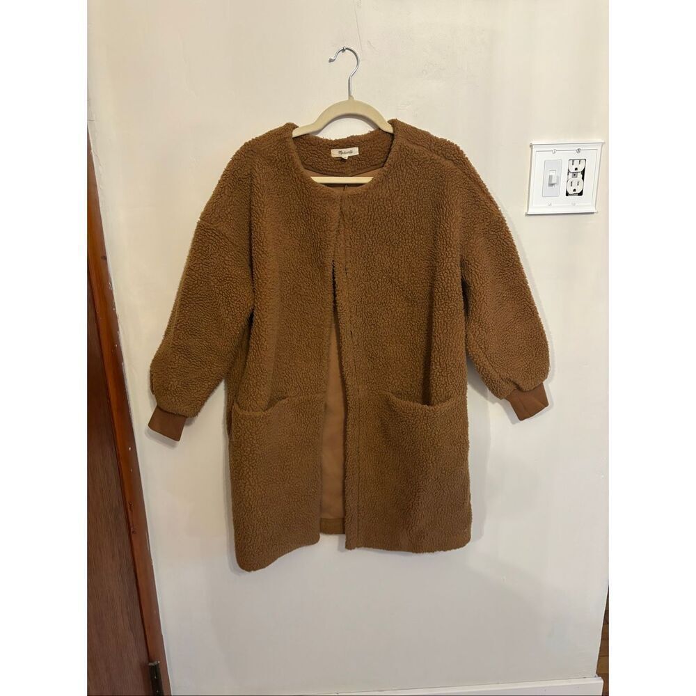 Madewell Bonded Sherpa Cocoon Coat XS Oversized Fluffy Hook & Eye Closure - Picture 2 of 6